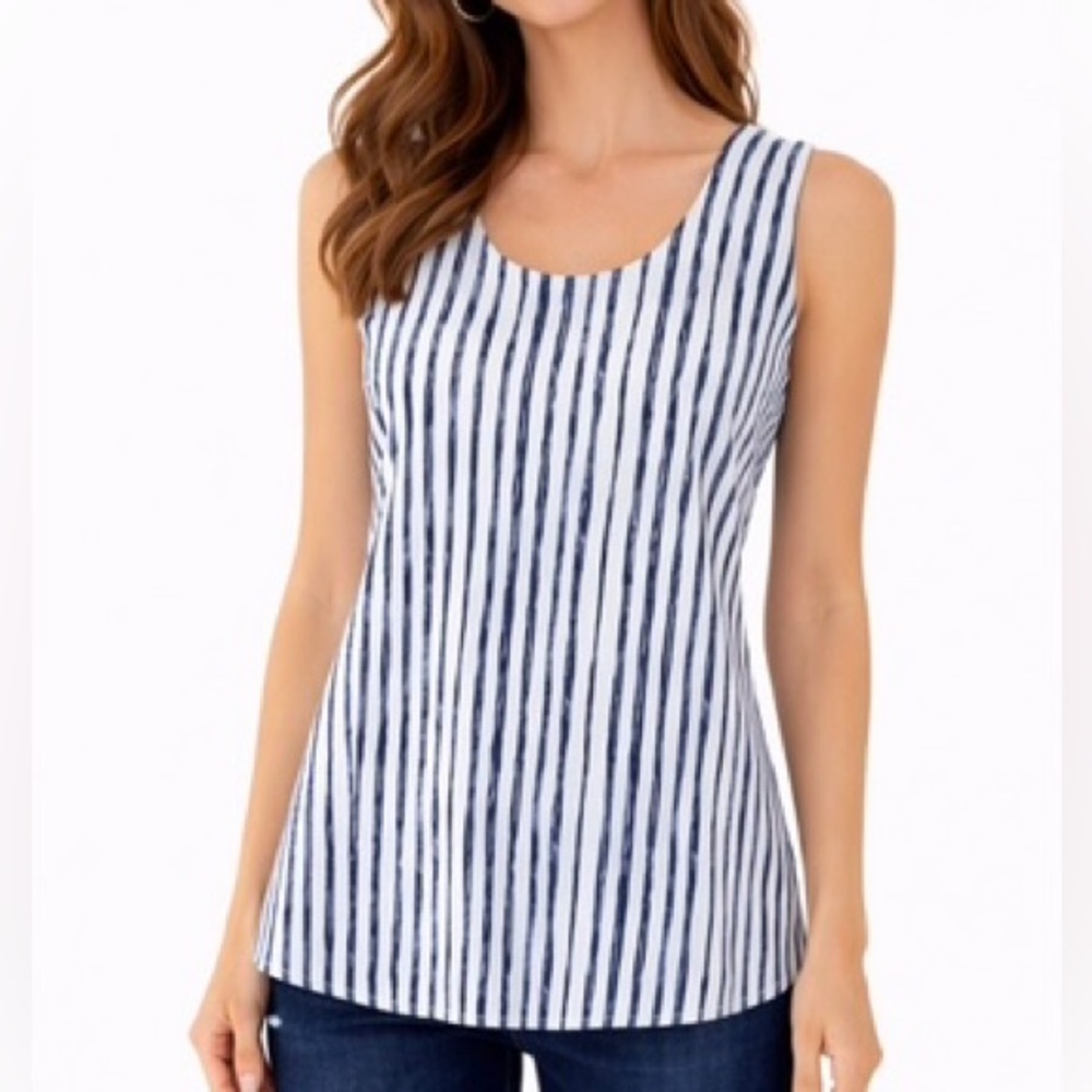 Chico's Reversible Sleeveless Tank – Navy Floral & Nautical Stripe Size L - Picture 3 of 13